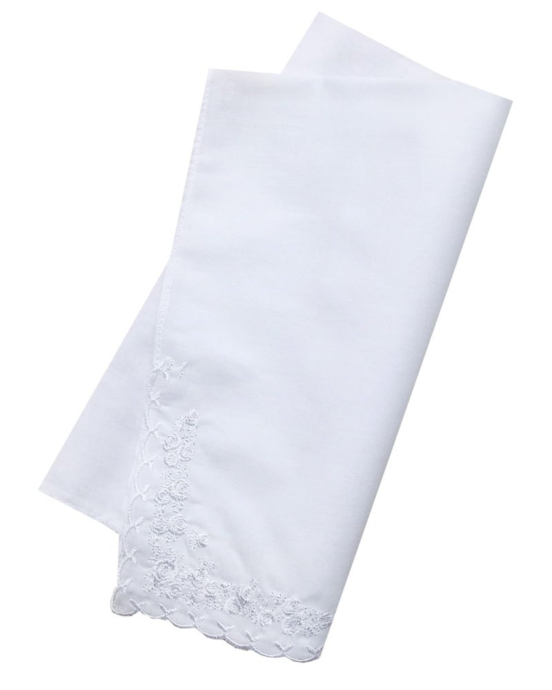 CoCoUSM Womens Large Soft White Embroidered Handkerchiefs - 60s Cotton Square 16" - Image 2